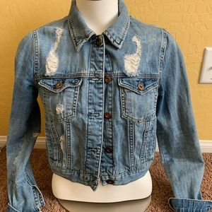 Distressed Cropped Jean Jacket